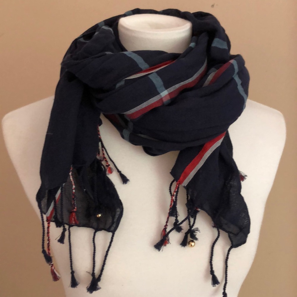 Abercrombie & Fitch Long Navy Blue Stripe Scarf - Picture 4 of 6